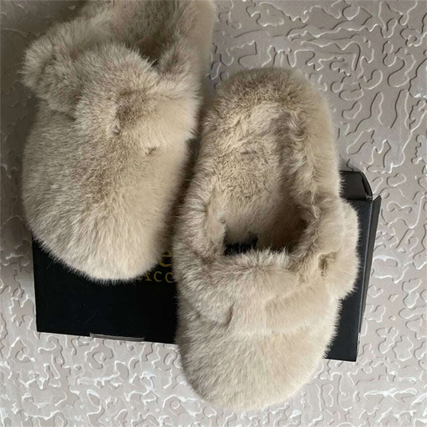 Fashion Women'S Slippers Soft High Imitation Mink Hair Slippers Flat Bottom Home Shoes Color Choice Support Customization - KIMLUD