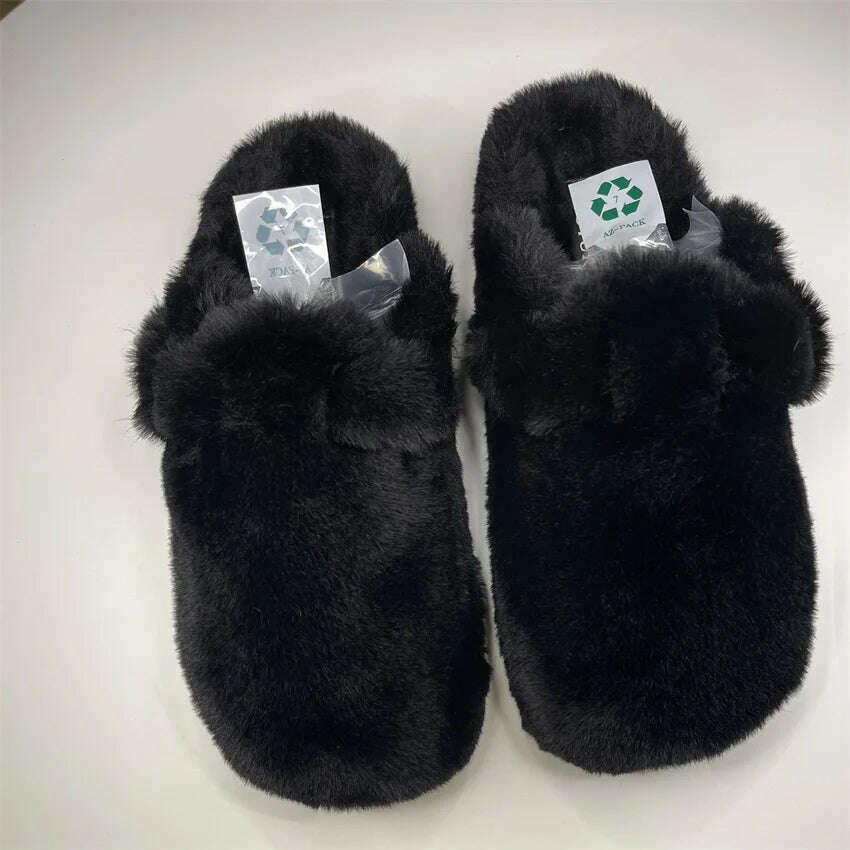 Fashion Women'S Slippers Soft High Imitation Mink Hair Slippers Flat Bottom Home Shoes Color Choice Support Customization - KIMLUD
