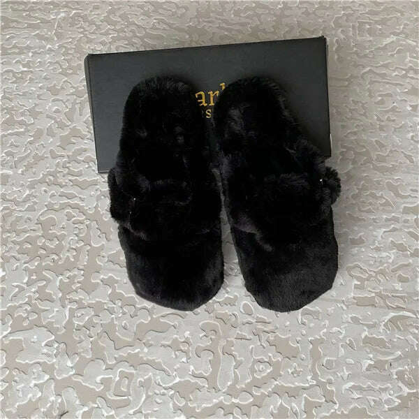 Fashion Women'S Slippers Soft High Imitation Mink Hair Slippers Flat Bottom Home Shoes Color Choice Support Customization - KIMLUD