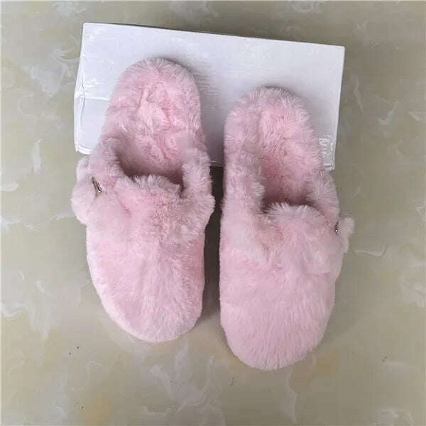 Fashion Women'S Slippers Soft High Imitation Mink Hair Slippers Flat Bottom Home Shoes Color Choice Support Customization - KIMLUD