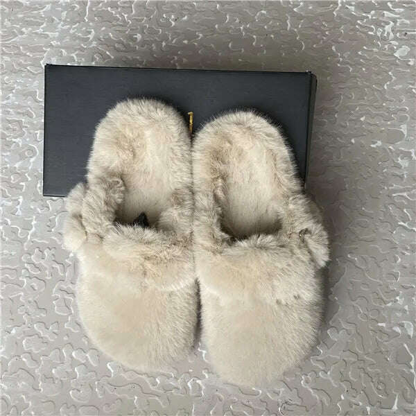 Fashion Women'S Slippers Soft High Imitation Mink Hair Slippers Flat Bottom Home Shoes Color Choice Support Customization - KIMLUD