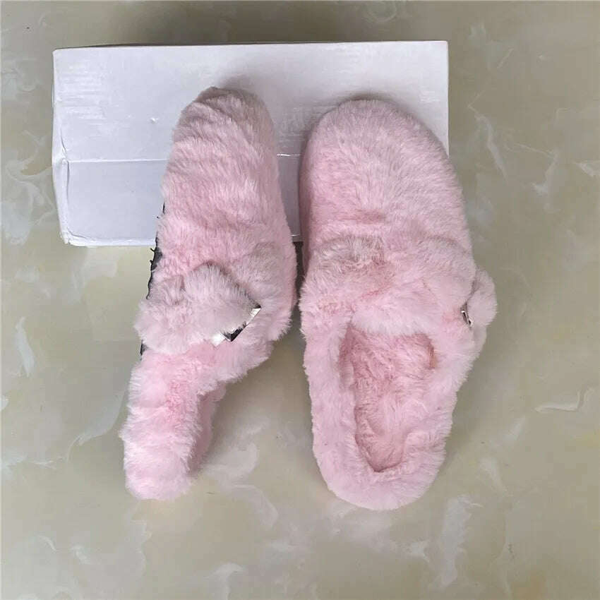 Fashion Women'S Slippers Soft High Imitation Mink Hair Slippers Flat Bottom Home Shoes Color Choice Support Customization - KIMLUD