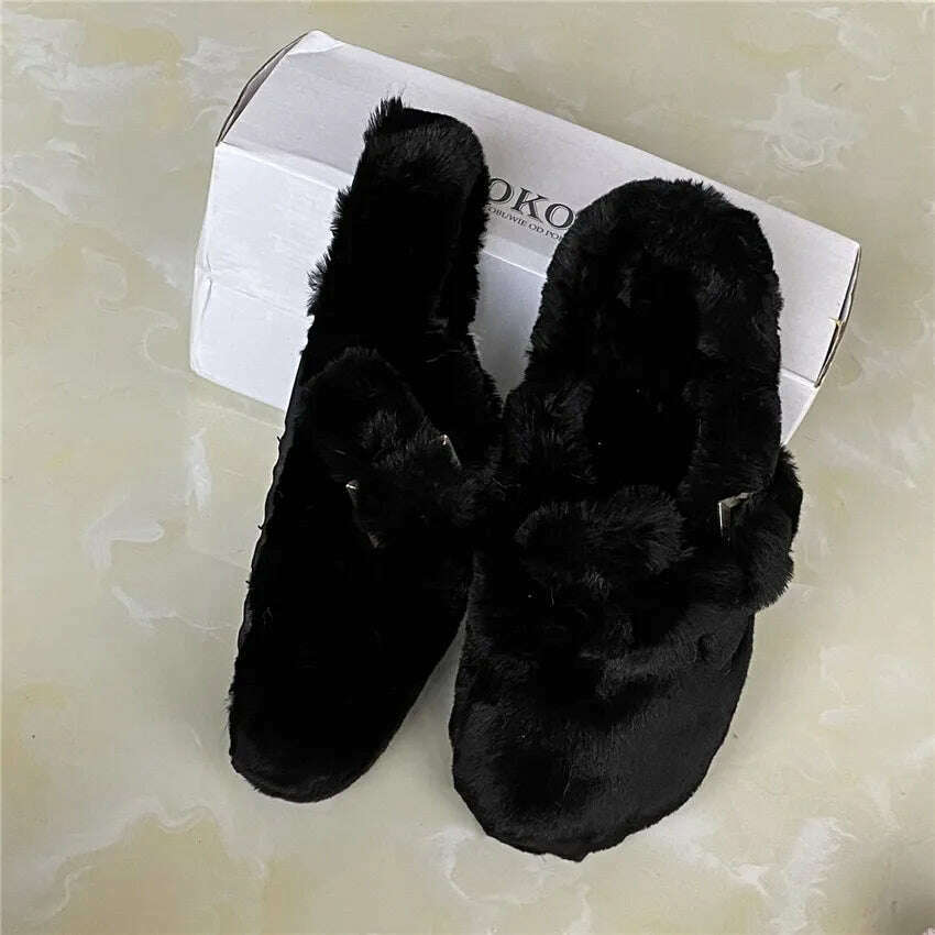 Fashion Women'S Slippers Soft High Imitation Mink Hair Slippers Flat Bottom Home Shoes Color Choice Support Customization - KIMLUD