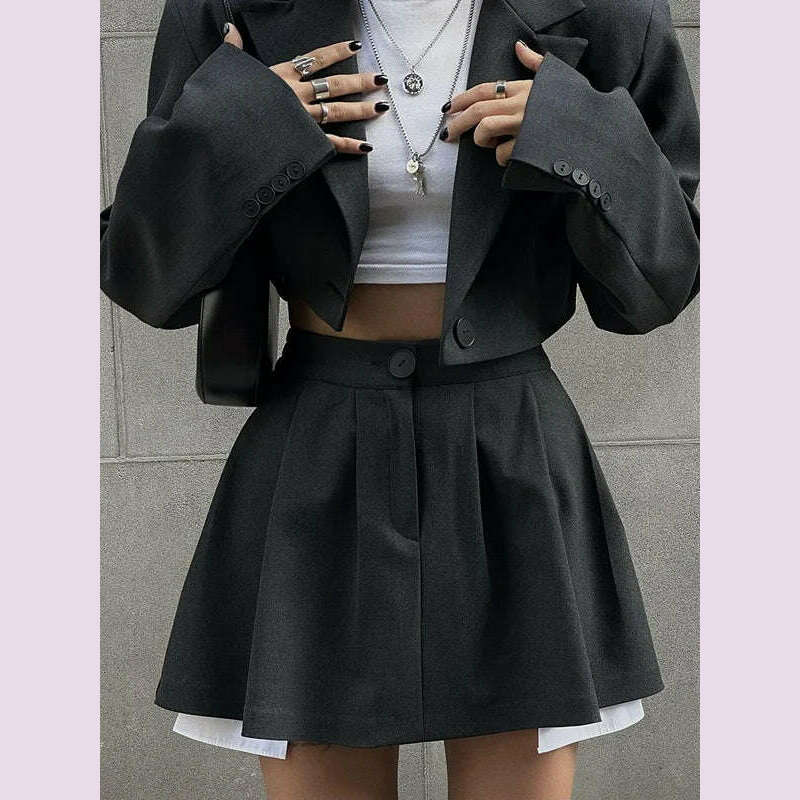 KIMLUD, Fashion Women's Suit Shoulder Flip Collar Small Suit And Ultra Short Skirt Suit Set 2024 Spring Y2k Two 2 Piece Dress Sets, KIMLUD Womens Clothes