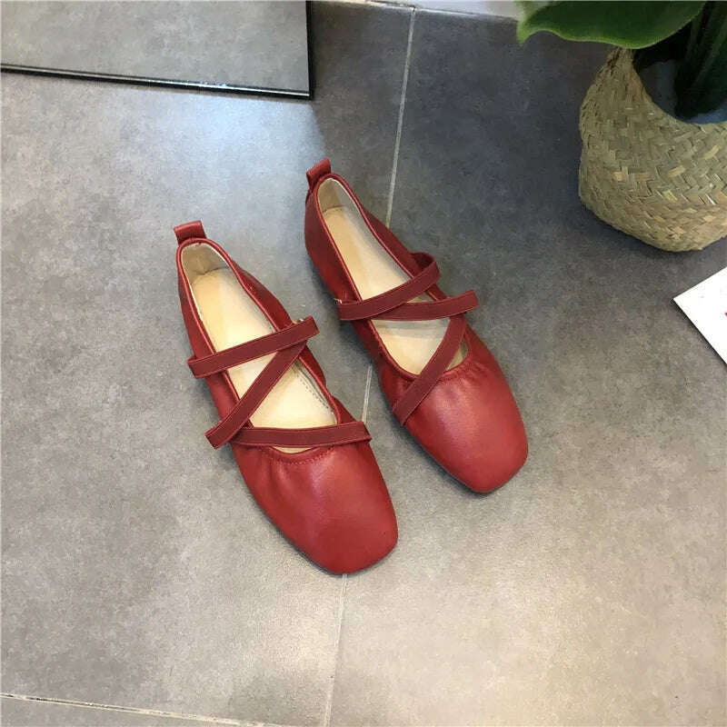 KIMLUD, Fashionable Flat Bottom French Small Red Ballet Shoes 2023 New Spring and Autumn Casual Women's Shoes with Shallow Mouth, KIMLUD Womens Clothes