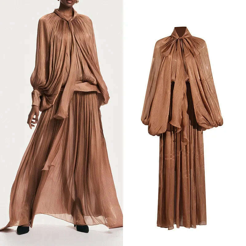 KIMLUD, Fashionable Slim Fit Batwing Sleeve Dress Summer New Design Cross-Border Long Skirt with Belt Stylish Dress for Women, KIMLUD Womens Clothes