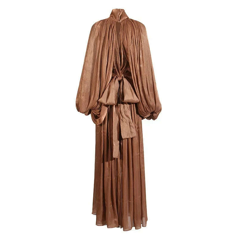 KIMLUD, Fashionable Slim Fit Batwing Sleeve Dress Summer New Design Cross-Border Long Skirt with Belt Stylish Dress for Women, KIMLUD Womens Clothes