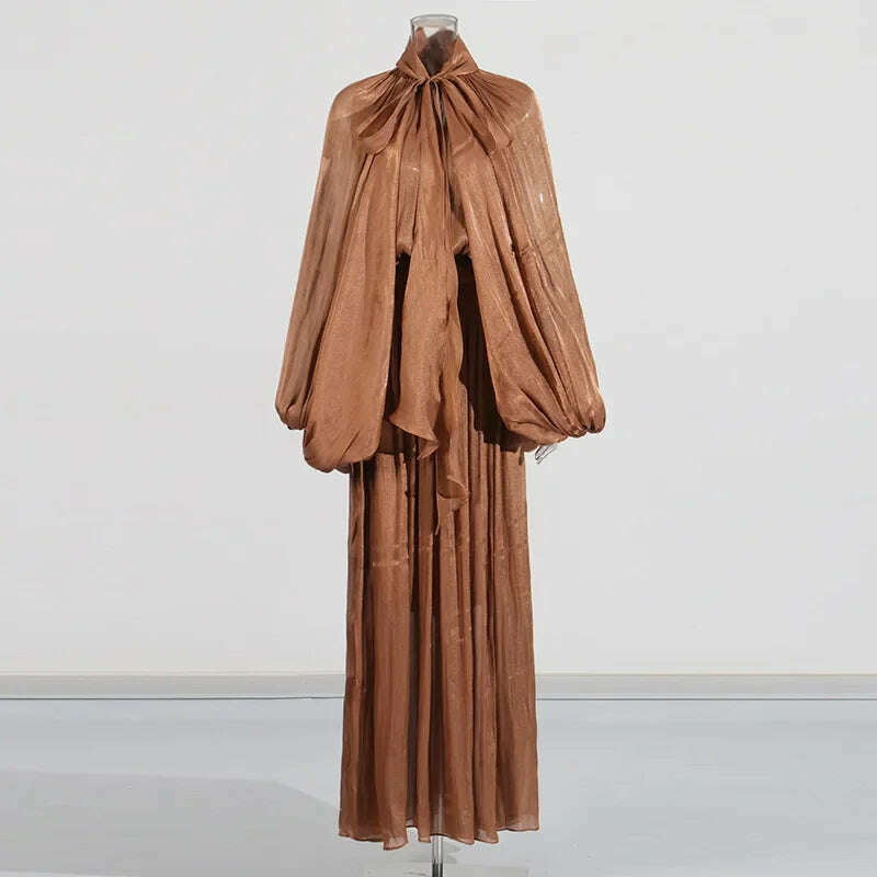 KIMLUD, Fashionable Slim Fit Batwing Sleeve Dress Summer New Design Cross-Border Long Skirt with Belt Stylish Dress for Women, KIMLUD Womens Clothes