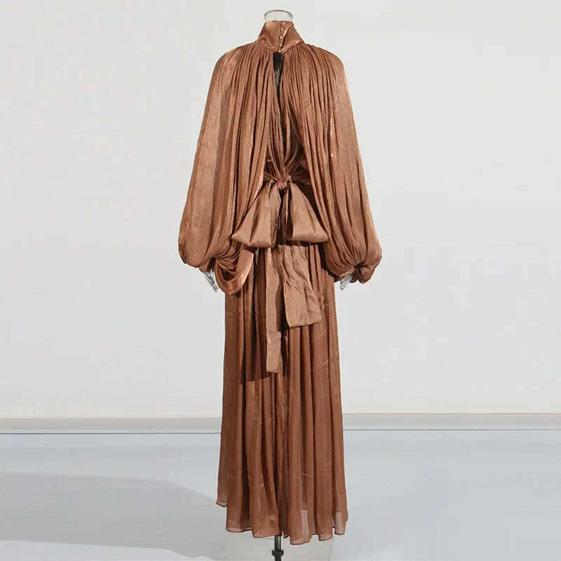 KIMLUD, Fashionable Slim Fit Batwing Sleeve Dress Summer New Design Cross-Border Long Skirt with Belt Stylish Dress for Women, KIMLUD Womens Clothes