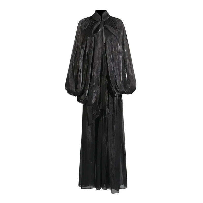 KIMLUD, Fashionable Slim Fit Batwing Sleeve Dress Summer New Design Cross-Border Long Skirt with Belt Stylish Dress for Women, XL / black, KIMLUD APPAREL - Womens Clothes