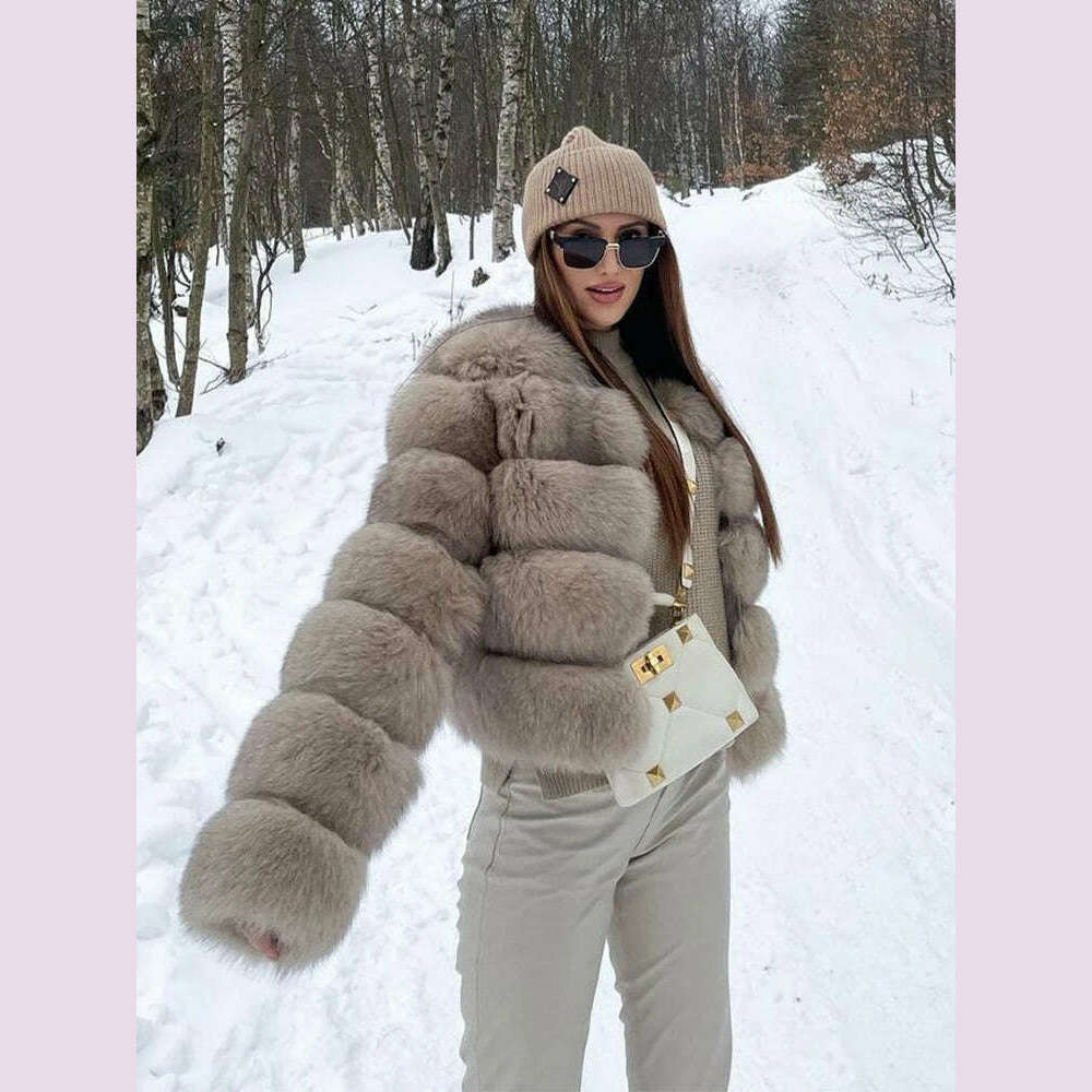 KIMLUD, Faux Fur Short Coat Women Cropped Long Sleeve Artificial Fox Fur Jacket Women Winter Fluffy Top Thick Warm Furry Fur Outwears, KIMLUD Womens Clothes