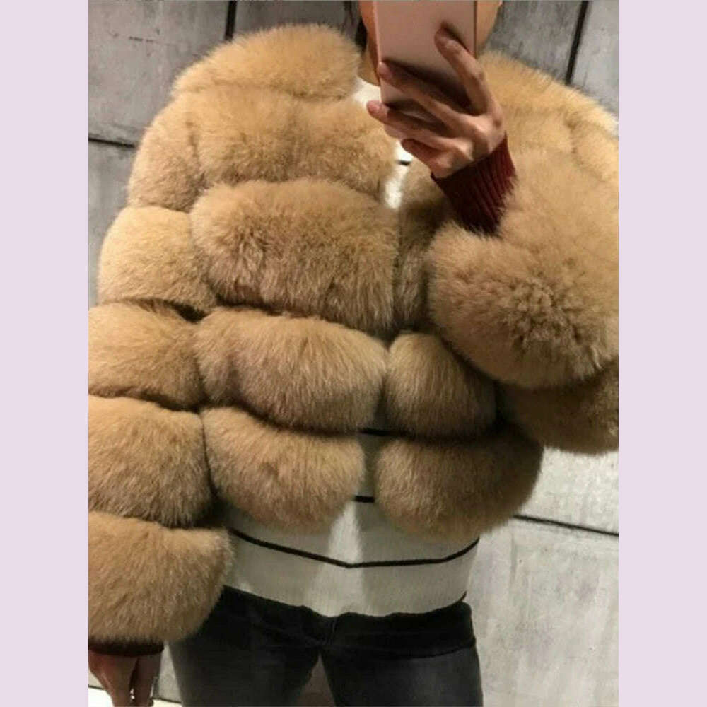 KIMLUD, Faux Fur Short Coat Women Cropped Long Sleeve Artificial Fox Fur Jacket Women Winter Fluffy Top Thick Warm Furry Fur Outwears, KIMLUD Womens Clothes
