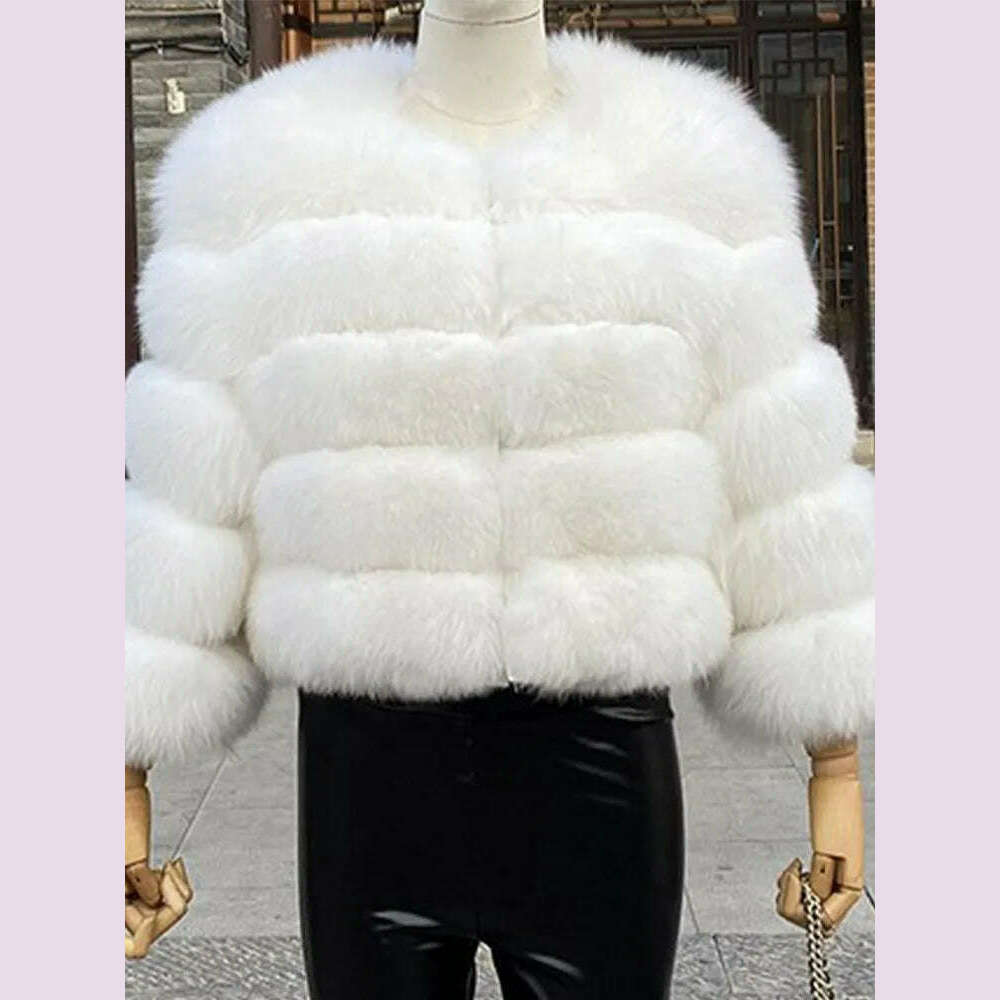 KIMLUD, Faux Fur Short Coat Women Cropped Long Sleeve Artificial Fox Fur Jacket Women Winter Fluffy Top Thick Warm Furry Fur Outwears, KIMLUD Womens Clothes