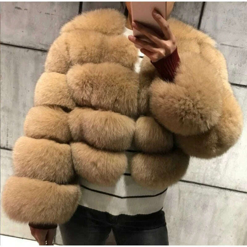 KIMLUD, Faux Fur Short Coat Women Cropped Long Sleeve Artificial Fox Fur Jacket Women Winter Fluffy Top Thick Warm Furry Fur Outwears, KIMLUD Womens Clothes