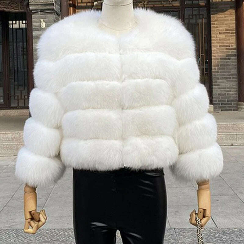 KIMLUD, Faux Fur Short Coat Women Cropped Long Sleeve Artificial Fox Fur Jacket Women Winter Fluffy Top Thick Warm Furry Fur Outwears, white / S, KIMLUD APPAREL - Womens Clothes