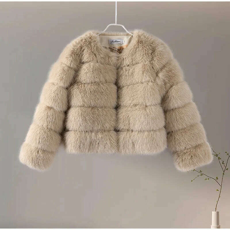 KIMLUD, Faux Fur Short Coat Women Cropped Long Sleeve Artificial Fox Fur Jacket Women Winter Fluffy Top Thick Warm Furry Fur Outwears, Camel colored / XXL, KIMLUD APPAREL - Womens Clothes