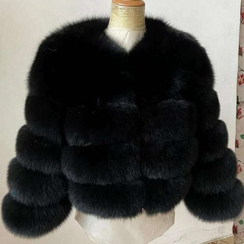 KIMLUD, Faux Fur Short Coat Women Cropped Long Sleeve Artificial Fox Fur Jacket Women Winter Fluffy Top Thick Warm Furry Fur Outwears, black / S, KIMLUD APPAREL - Womens Clothes