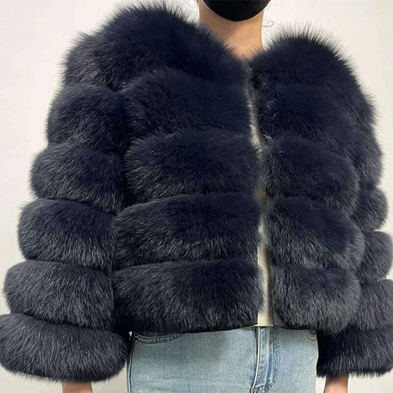 KIMLUD, Faux Fur Short Coat Women Cropped Long Sleeve Artificial Fox Fur Jacket Women Winter Fluffy Top Thick Warm Furry Fur Outwears, navy blue / S, KIMLUD APPAREL - Womens Clothes