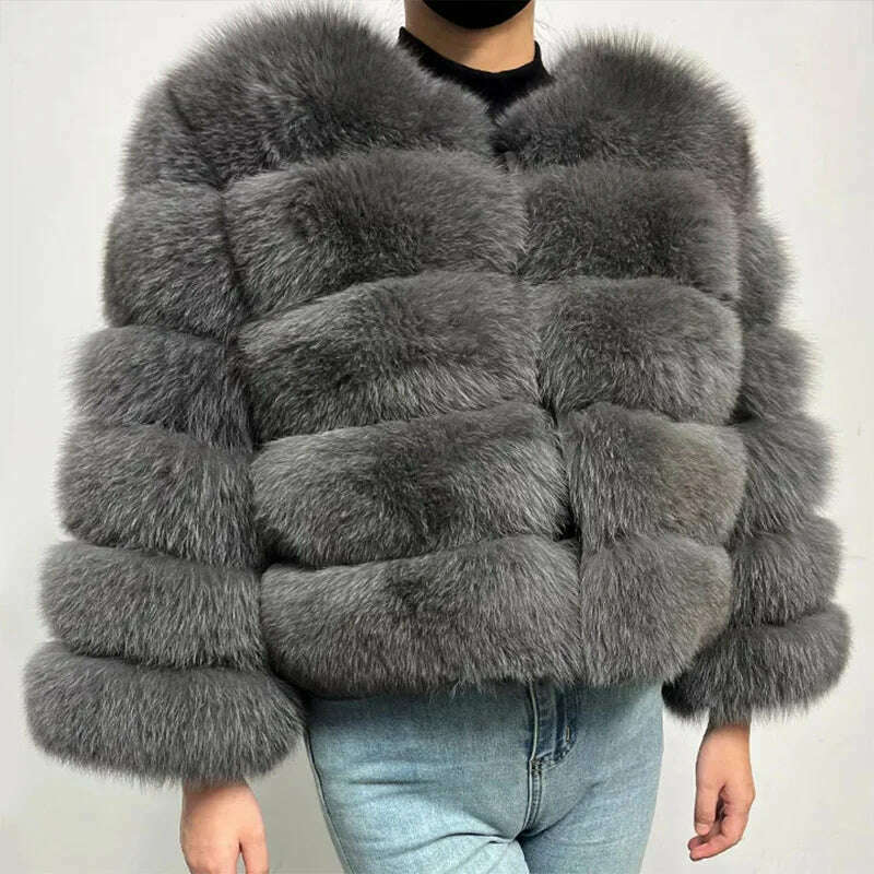 KIMLUD, Faux Fur Short Coat Women Cropped Long Sleeve Artificial Fox Fur Jacket Women Winter Fluffy Top Thick Warm Furry Fur Outwears, smoky gray / XXXL, KIMLUD APPAREL - Womens Clothes