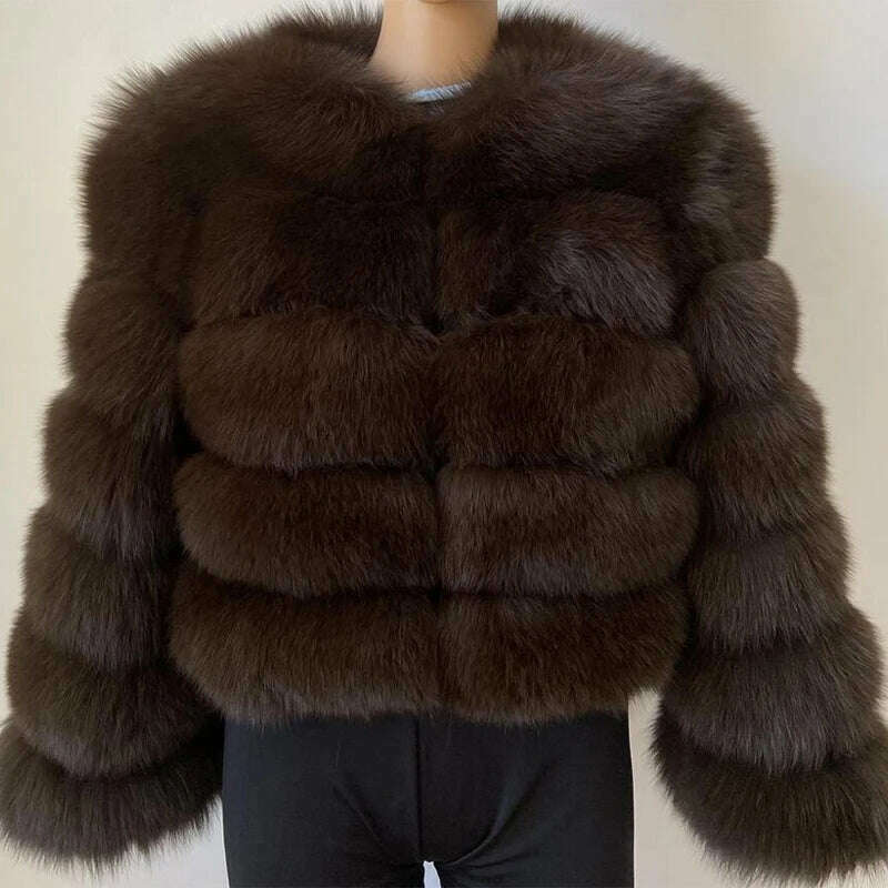 KIMLUD, Faux Fur Short Coat Women Cropped Long Sleeve Artificial Fox Fur Jacket Women Winter Fluffy Top Thick Warm Furry Fur Outwears, coffe / S, KIMLUD APPAREL - Womens Clothes