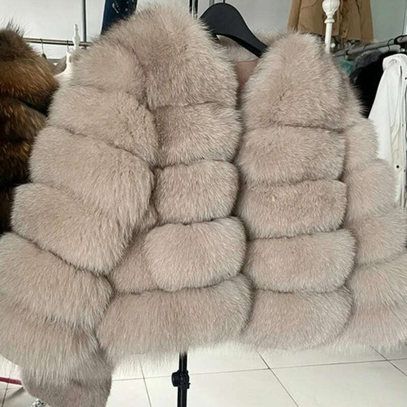 KIMLUD, Faux Fur Short Coat Women Cropped Long Sleeve Artificial Fox Fur Jacket Women Winter Fluffy Top Thick Warm Furry Fur Outwears, Light camel / XXL, KIMLUD APPAREL - Womens Clothes