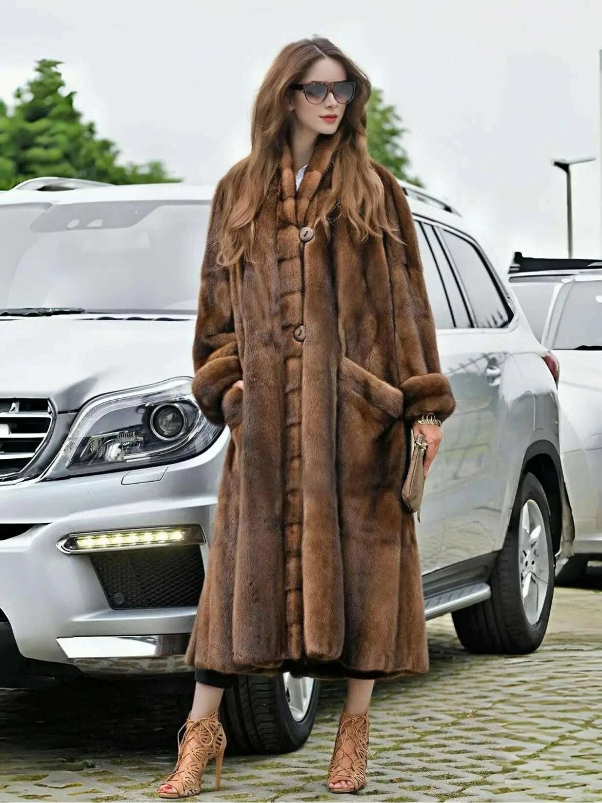 Faux Mink Fur Coat - Long Length - Dark Brown | KIMLUD