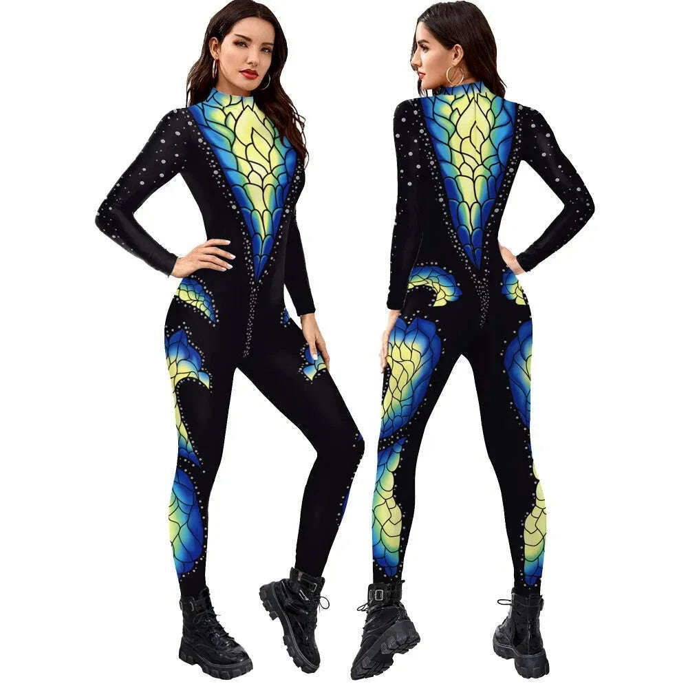 FCCEXIO Crocodile Skin 3D Printed Holiday Party Women Jumpsuits New Fashion Sexy Jumpsuit Wear Cosplay Costume Catsuit Bodysuit - KIMLUD