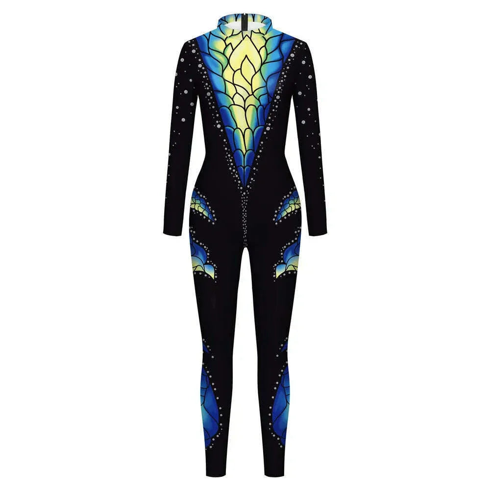 KIMLUD, FCCEXIO Crocodile Skin 3D Printed Holiday Party Women Jumpsuits New Fashion Jumpsuit Wear Cosplay Costume Catsuit Bodysuit, KIMLUD Womens Clothes