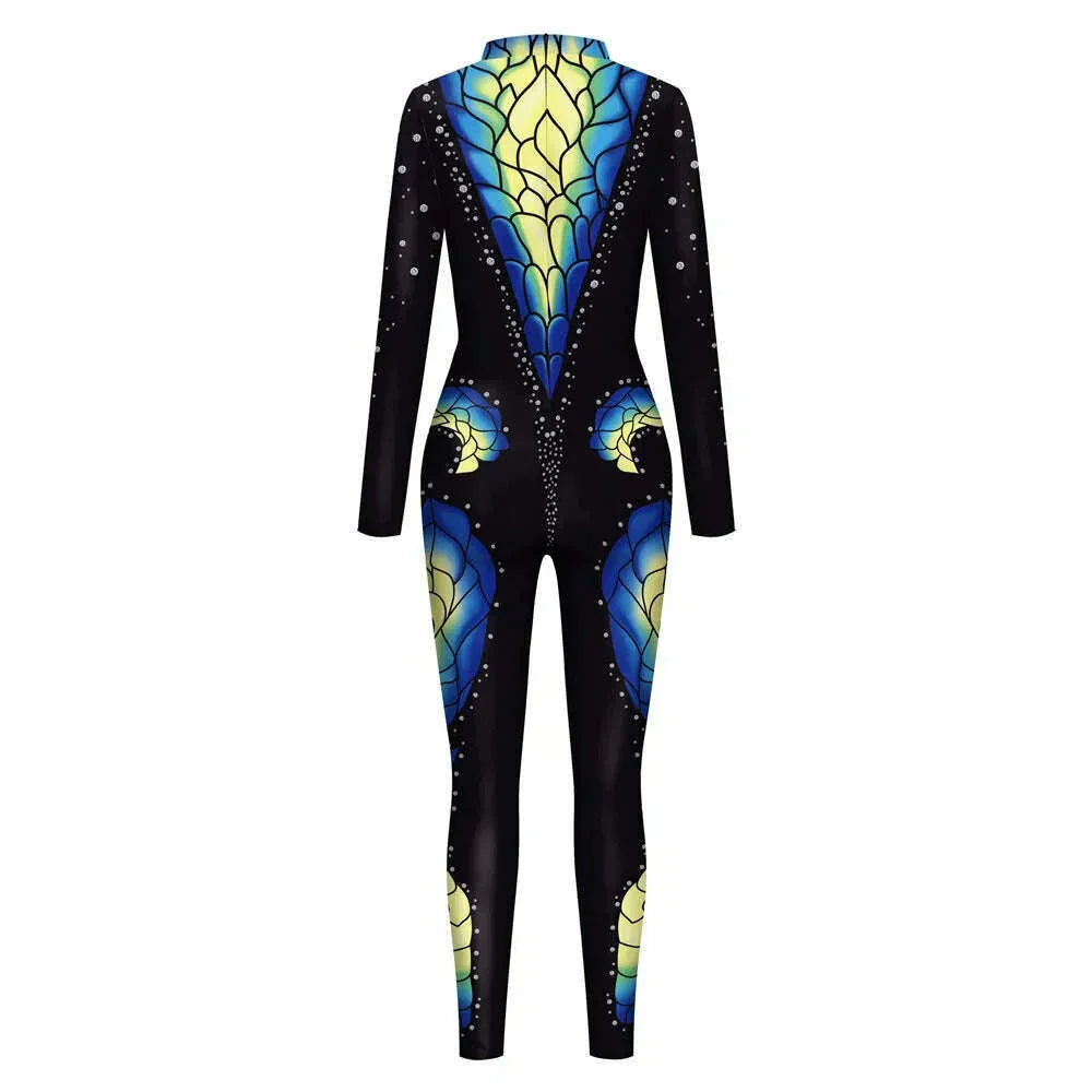 KIMLUD, FCCEXIO Crocodile Skin 3D Printed Holiday Party Women Jumpsuits New Fashion Jumpsuit Wear Cosplay Costume Catsuit Bodysuit, KIMLUD Womens Clothes
