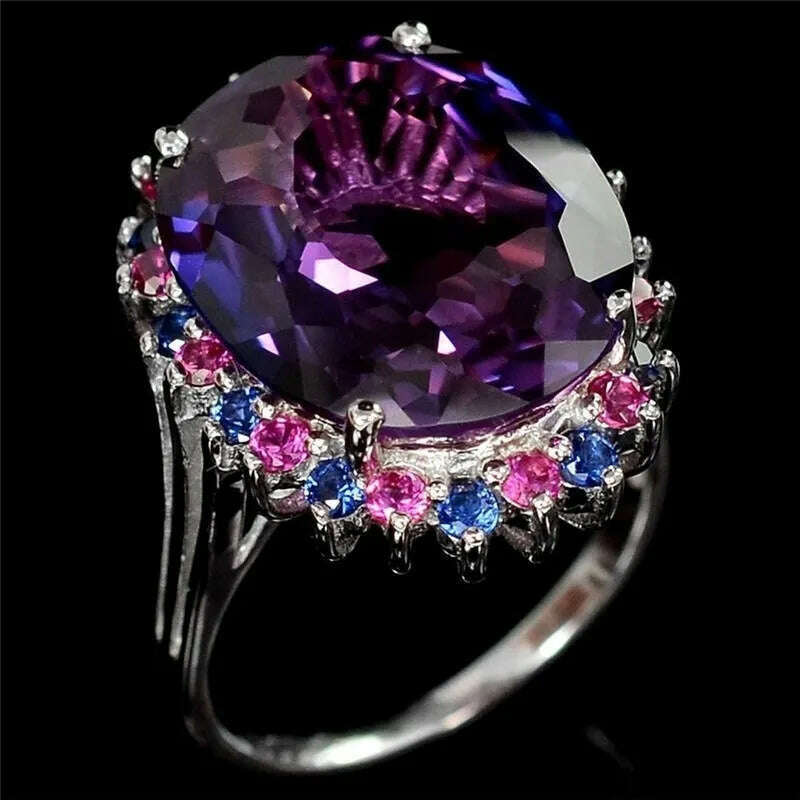 KIMLUD, FDLK Womens Fashion Sunflower Rings Exquisite Oval Ring Wedding Band, 5 / Silver, KIMLUD APPAREL - Womens Clothes