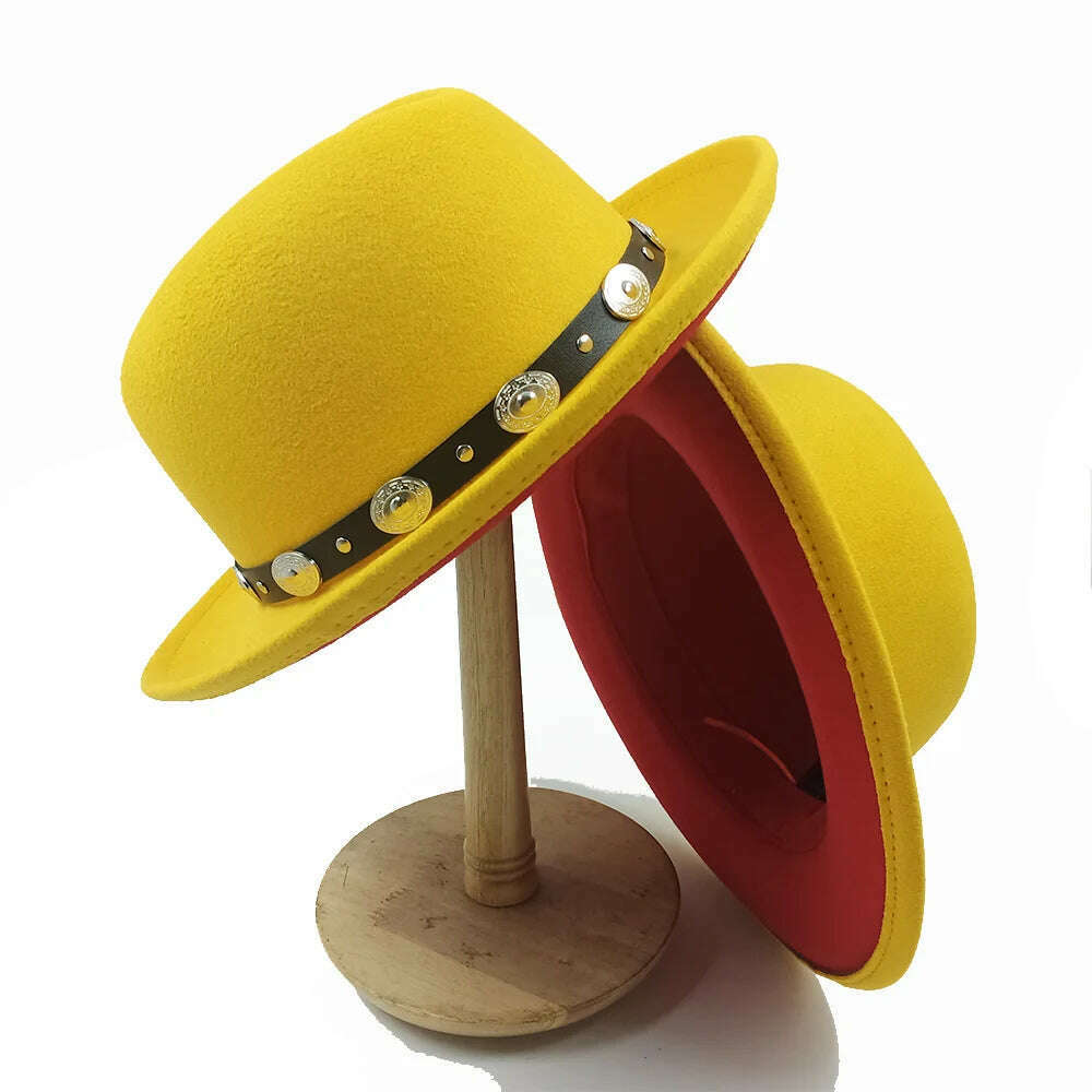 KIMLUD, Fedoras Hat For Men Jazz Hats Women's Hat Double-sided Color Cap Feather Accessories Cowboy Hat With Upturned Brim Wholesale, 36 / China / 56-58cm, KIMLUD APPAREL - Womens Clothes