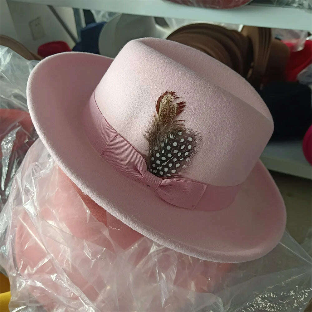 KIMLUD, Fedoras Hat For Men Jazz Hats Women's Hat Double-sided Color Cap Feather Accessories Cowboy Hat With Upturned Brim Wholesale, 32 / China / 56-58cm, KIMLUD APPAREL - Womens Clothes