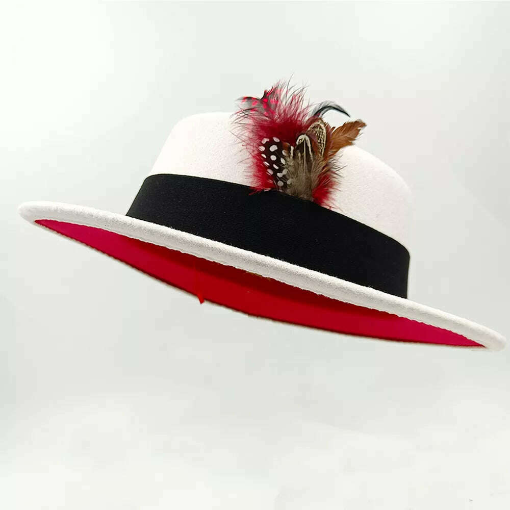 KIMLUD, Fedoras Hat For Men Jazz Hats Women's Hat Double-sided Color Cap Feather Accessories Cowboy Hat With Upturned Brim Wholesale, 46 1 / China / 56-58cm, KIMLUD APPAREL - Womens Clothes