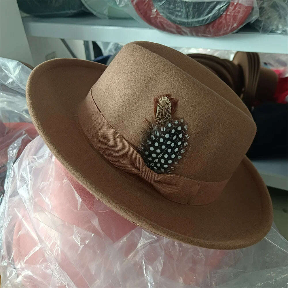 KIMLUD, Fedoras Hat For Men Jazz Hats Women's Hat Double-sided Color Cap Feather Accessories Cowboy Hat With Upturned Brim Wholesale, 31 / China / 56-58cm, KIMLUD APPAREL - Womens Clothes