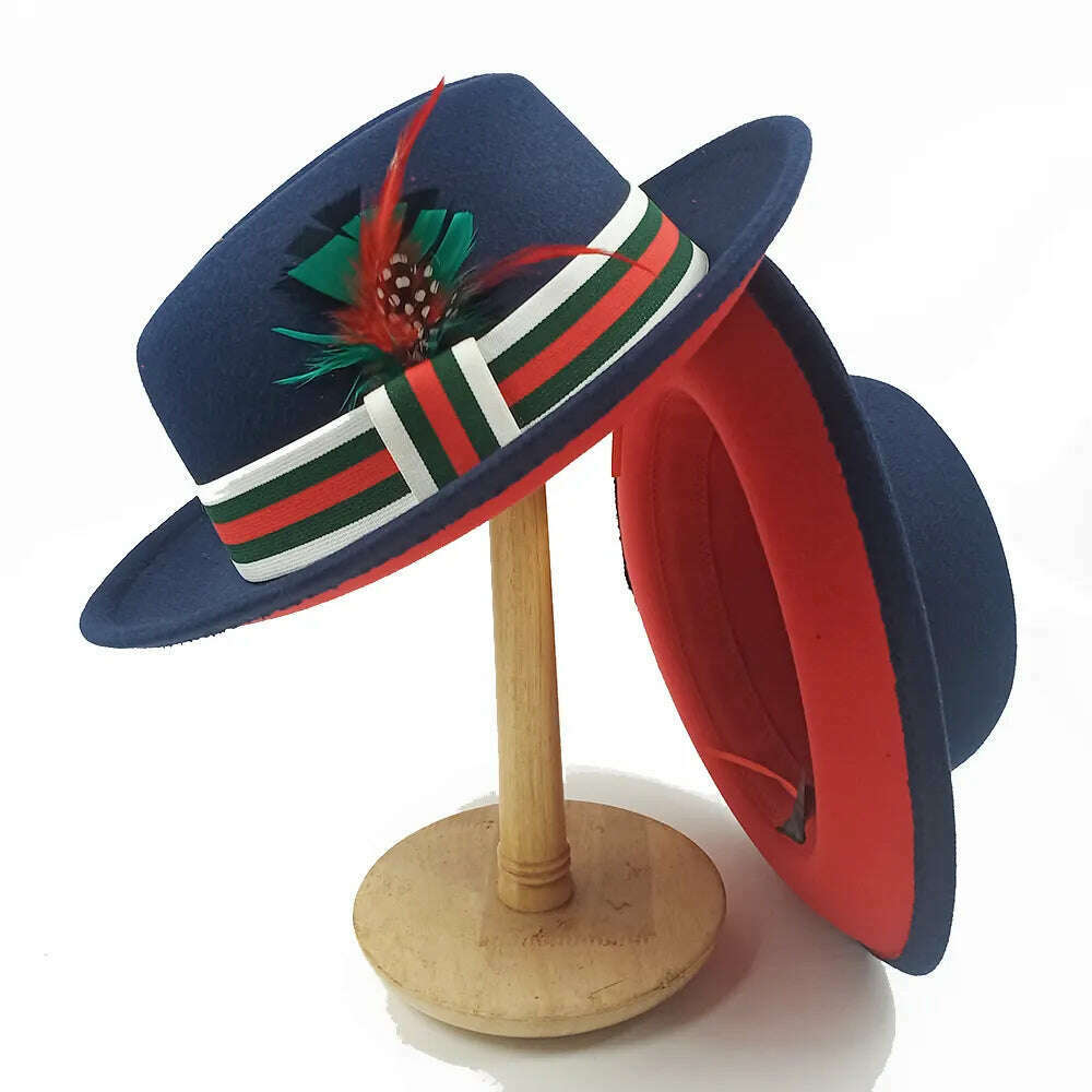 KIMLUD, Fedoras Hat For Men Jazz Hats Women's Hat Double-sided Color Cap Feather Accessories Cowboy Hat With Upturned Brim Wholesale, 10 / China / 56-58cm, KIMLUD APPAREL - Womens Clothes