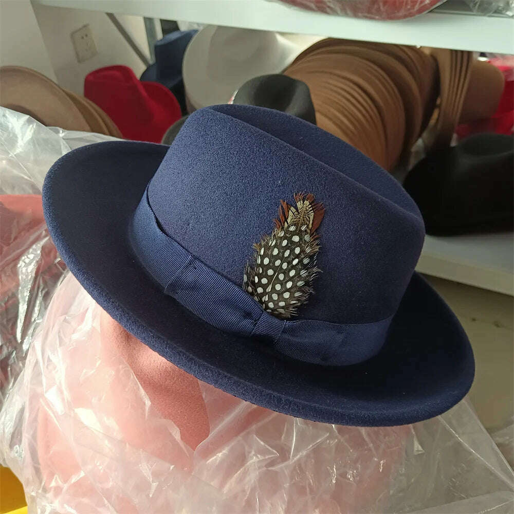 KIMLUD, Fedoras Hat For Men Jazz Hats Women's Hat Double-sided Color Cap Feather Accessories Cowboy Hat With Upturned Brim Wholesale, 25 / China / 56-58cm, KIMLUD APPAREL - Womens Clothes