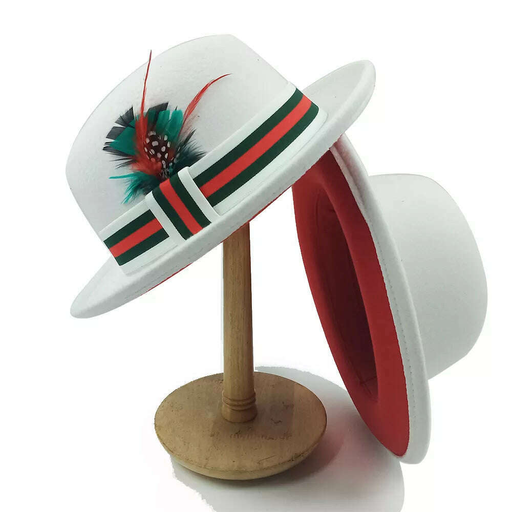 KIMLUD, Fedoras Hat For Men Jazz Hats Women's Hat Double-sided Color Cap Feather Accessories Cowboy Hat With Upturned Brim Wholesale, 05 / China / 56-58cm, KIMLUD APPAREL - Womens Clothes