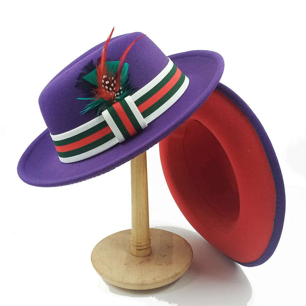 KIMLUD, Fedoras Hat For Men Jazz Hats Women's Hat Double-sided Color Cap Feather Accessories Cowboy Hat With Upturned Brim Wholesale, 01 / China / 56-58cm, KIMLUD APPAREL - Womens Clothes