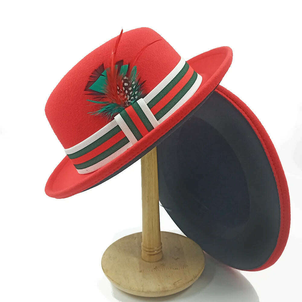 KIMLUD, Fedoras Hat For Men Jazz Hats Women's Hat Double-sided Color Cap Feather Accessories Cowboy Hat With Upturned Brim Wholesale, 09 / China / 56-58cm, KIMLUD APPAREL - Womens Clothes