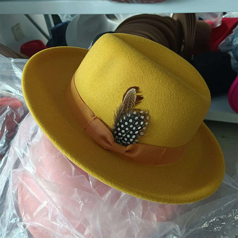 KIMLUD, Fedoras Hat For Men Jazz Hats Women's Hat Double-sided Color Cap Feather Accessories Cowboy Hat With Upturned Brim Wholesale, 45 / China / 56-58cm, KIMLUD APPAREL - Womens Clothes