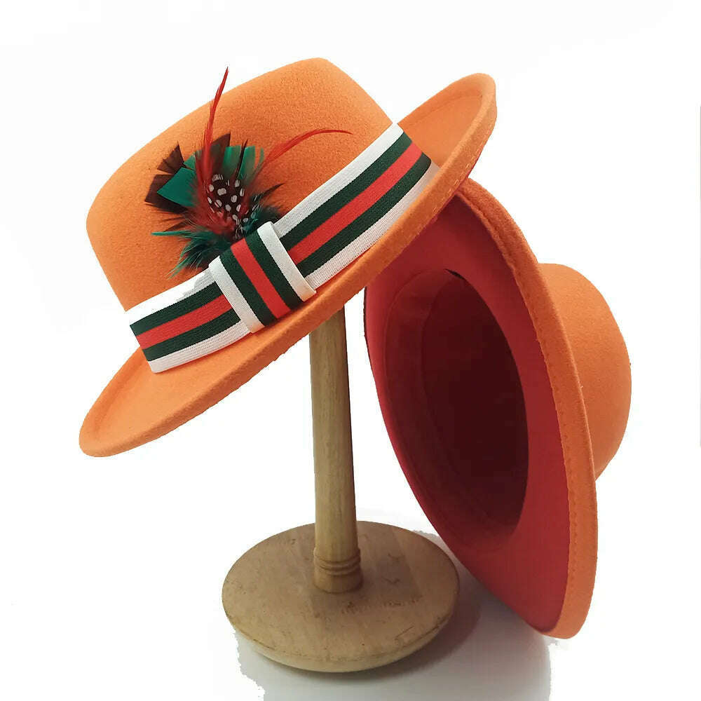KIMLUD, Fedoras Hat For Men Jazz Hats Women's Hat Double-sided Color Cap Feather Accessories Cowboy Hat With Upturned Brim Wholesale, 03 / China / 56-58cm, KIMLUD APPAREL - Womens Clothes