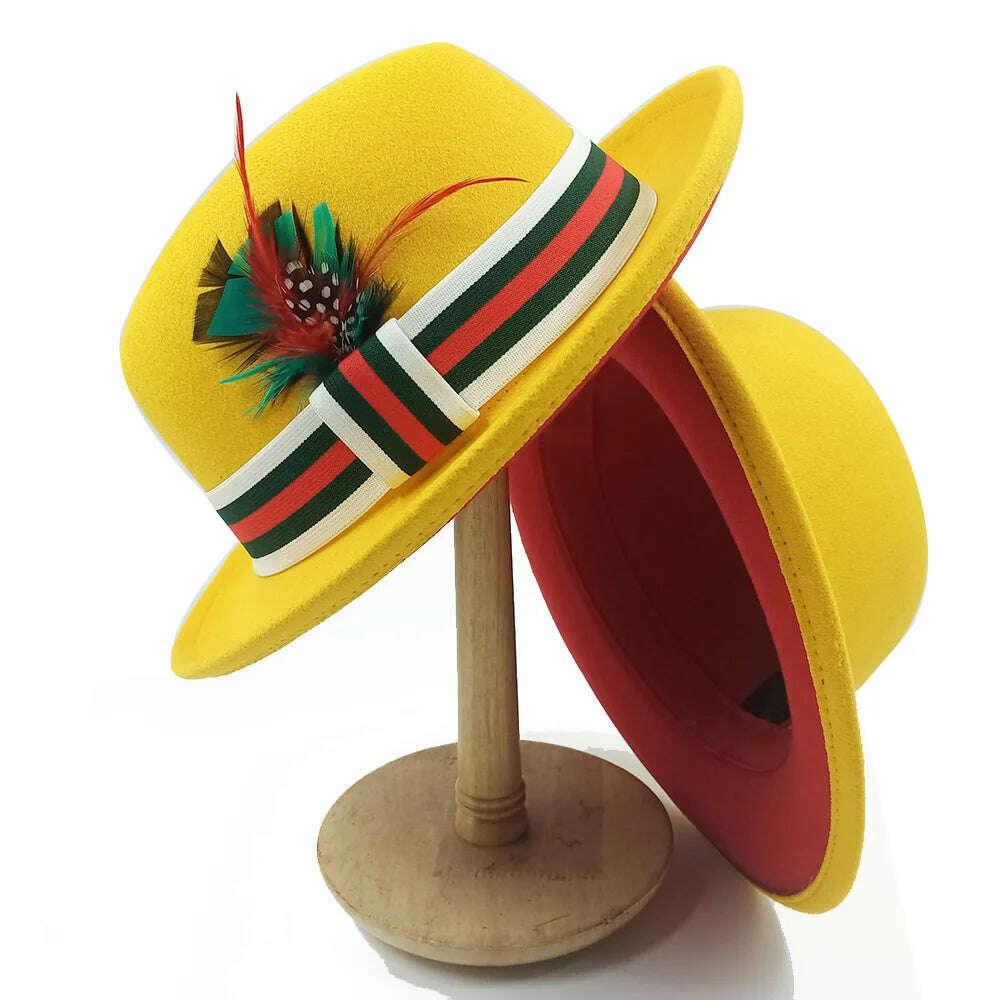 KIMLUD, Fedoras Hat For Men Jazz Hats Women's Hat Double-sided Color Cap Feather Accessories Cowboy Hat With Upturned Brim Wholesale, 04 / China / 56-58cm, KIMLUD APPAREL - Womens Clothes