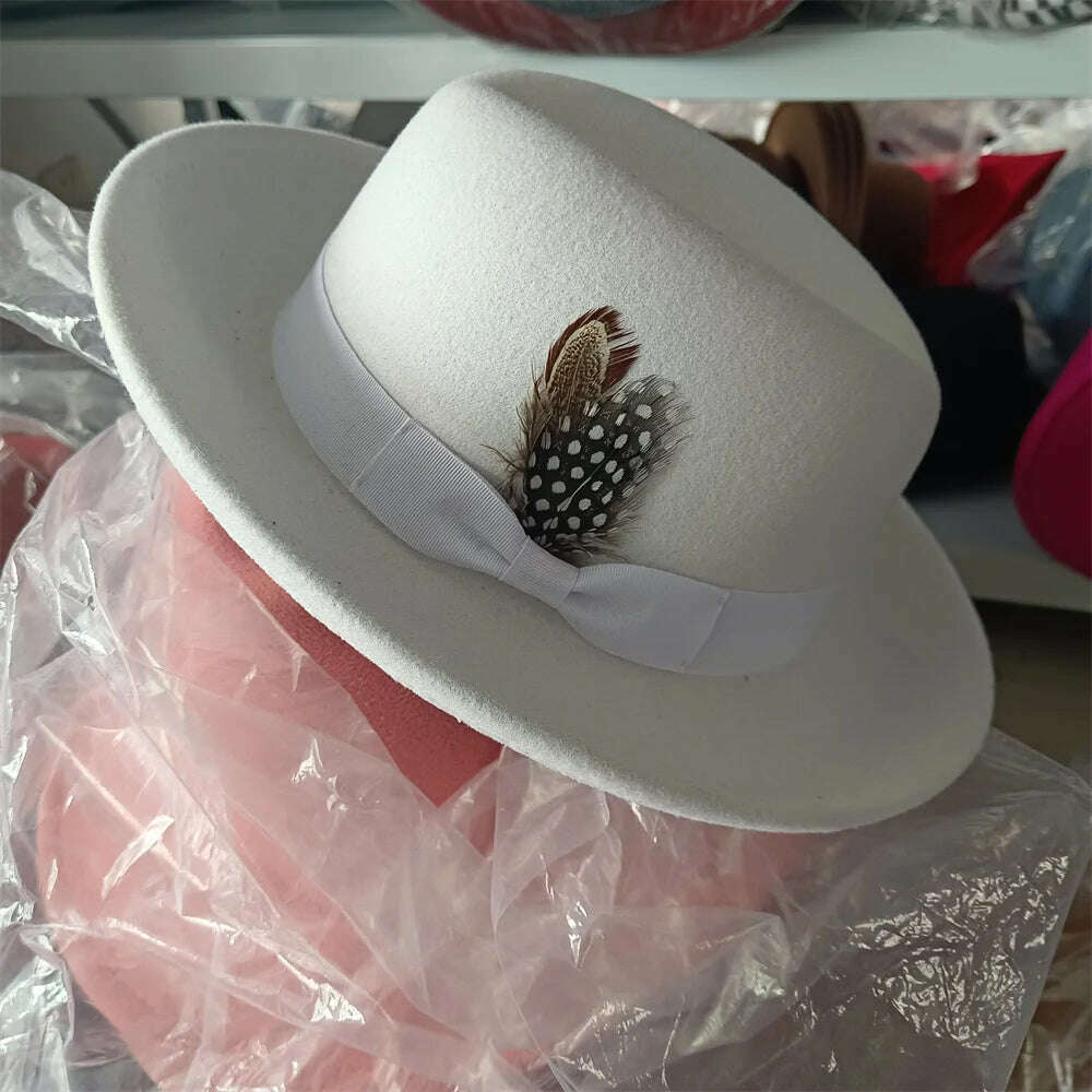 KIMLUD, Fedoras Hat For Men Jazz Hats Women's Hat Double-sided Color Cap Feather Accessories Cowboy Hat With Upturned Brim Wholesale, 46 / China / 56-58cm, KIMLUD APPAREL - Womens Clothes