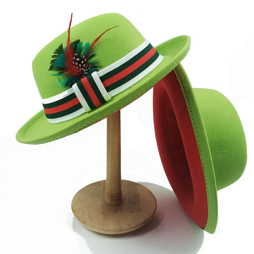 KIMLUD, Fedoras Hat For Men Jazz Hats Women's Hat Double-sided Color Cap Feather Accessories Cowboy Hat With Upturned Brim Wholesale, 06 / China / 56-58cm, KIMLUD APPAREL - Womens Clothes
