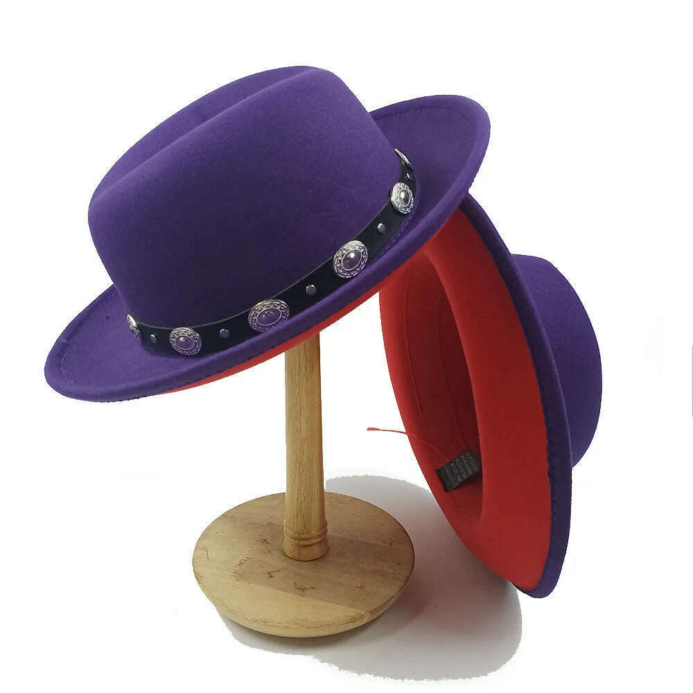 KIMLUD, Fedoras Hat For Men Jazz Hats Women's Hat Double-sided Color Cap Feather Accessories Cowboy Hat With Upturned Brim Wholesale, 35 / China / 56-58cm, KIMLUD APPAREL - Womens Clothes