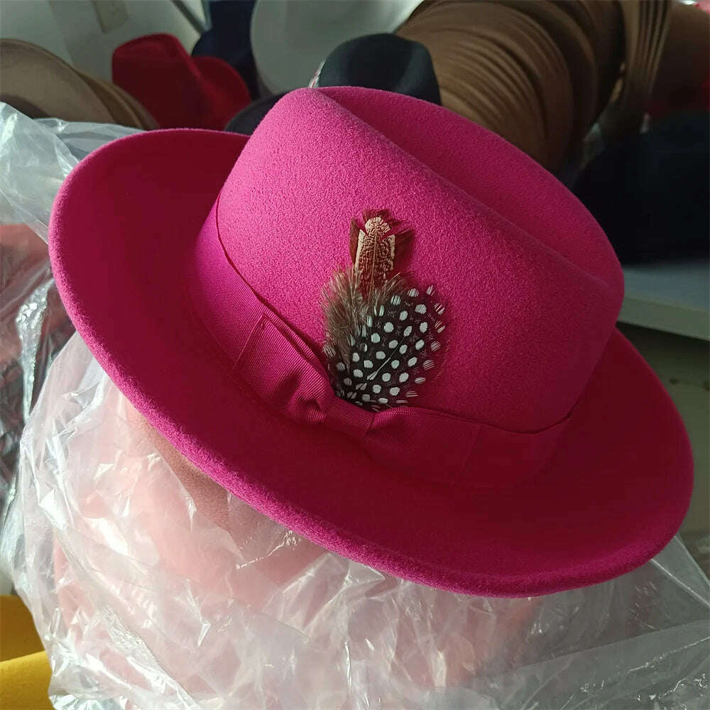 KIMLUD, Fedoras Hat For Men Jazz Hats Women's Hat Double-sided Color Cap Feather Accessories Cowboy Hat With Upturned Brim Wholesale, 33 / China / 56-58cm, KIMLUD APPAREL - Womens Clothes