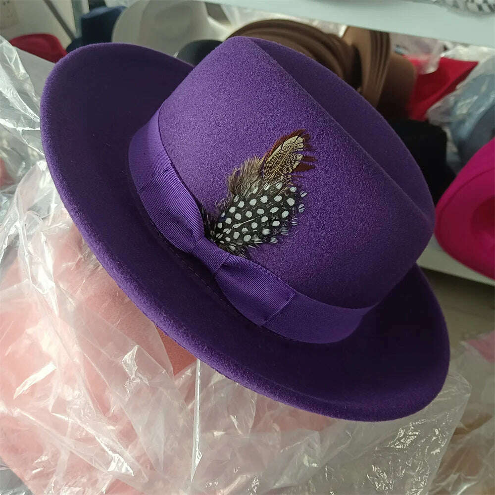 KIMLUD, Fedoras Hat For Men Jazz Hats Women's Hat Double-sided Color Cap Feather Accessories Cowboy Hat With Upturned Brim Wholesale, 26 / China / 56-58cm, KIMLUD APPAREL - Womens Clothes