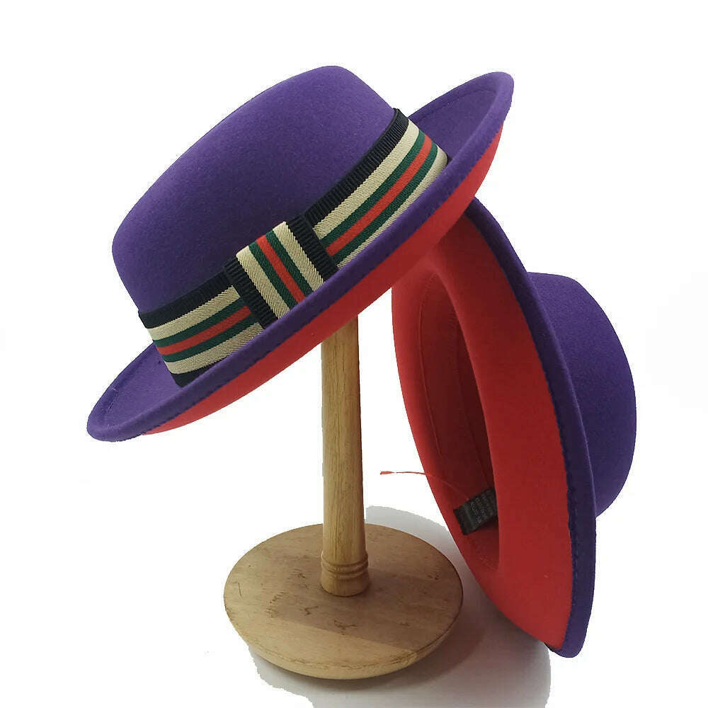 KIMLUD, Fedoras Hat For Men Jazz Hats Women's Hat Double-sided Color Cap Feather Accessories Cowboy Hat With Upturned Brim Wholesale, 22 / China / 56-58cm, KIMLUD APPAREL - Womens Clothes