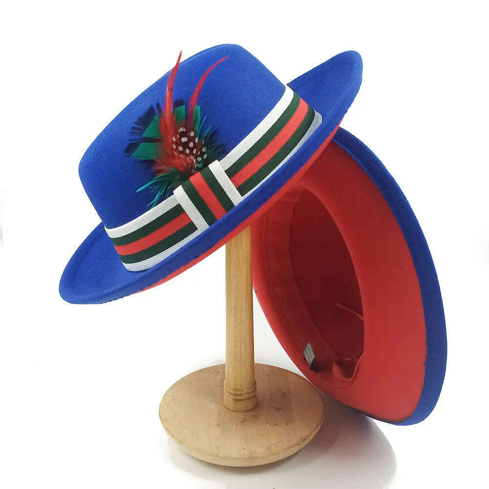 KIMLUD, Fedoras Hat For Men Jazz Hats Women's Hat Double-sided Color Cap Feather Accessories Cowboy Hat With Upturned Brim Wholesale, 11 / China / 56-58cm, KIMLUD APPAREL - Womens Clothes