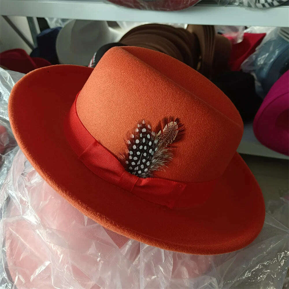 KIMLUD, Fedoras Hat For Men Jazz Hats Women's Hat Double-sided Color Cap Feather Accessories Cowboy Hat With Upturned Brim Wholesale, 30 / China / 56-58cm, KIMLUD APPAREL - Womens Clothes